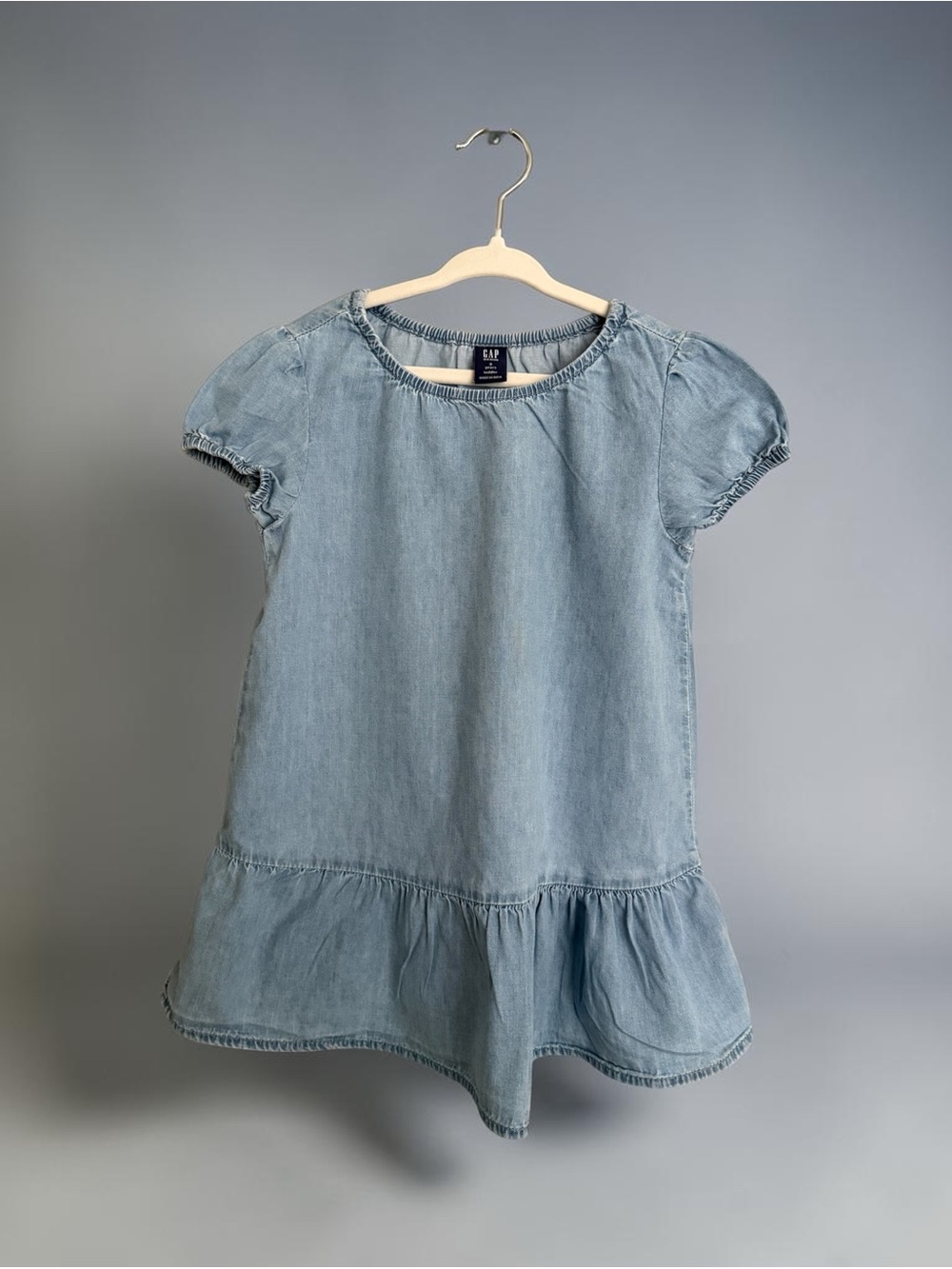 GAP Light Blue Denim Short-Sleeve Ruffle Dress
